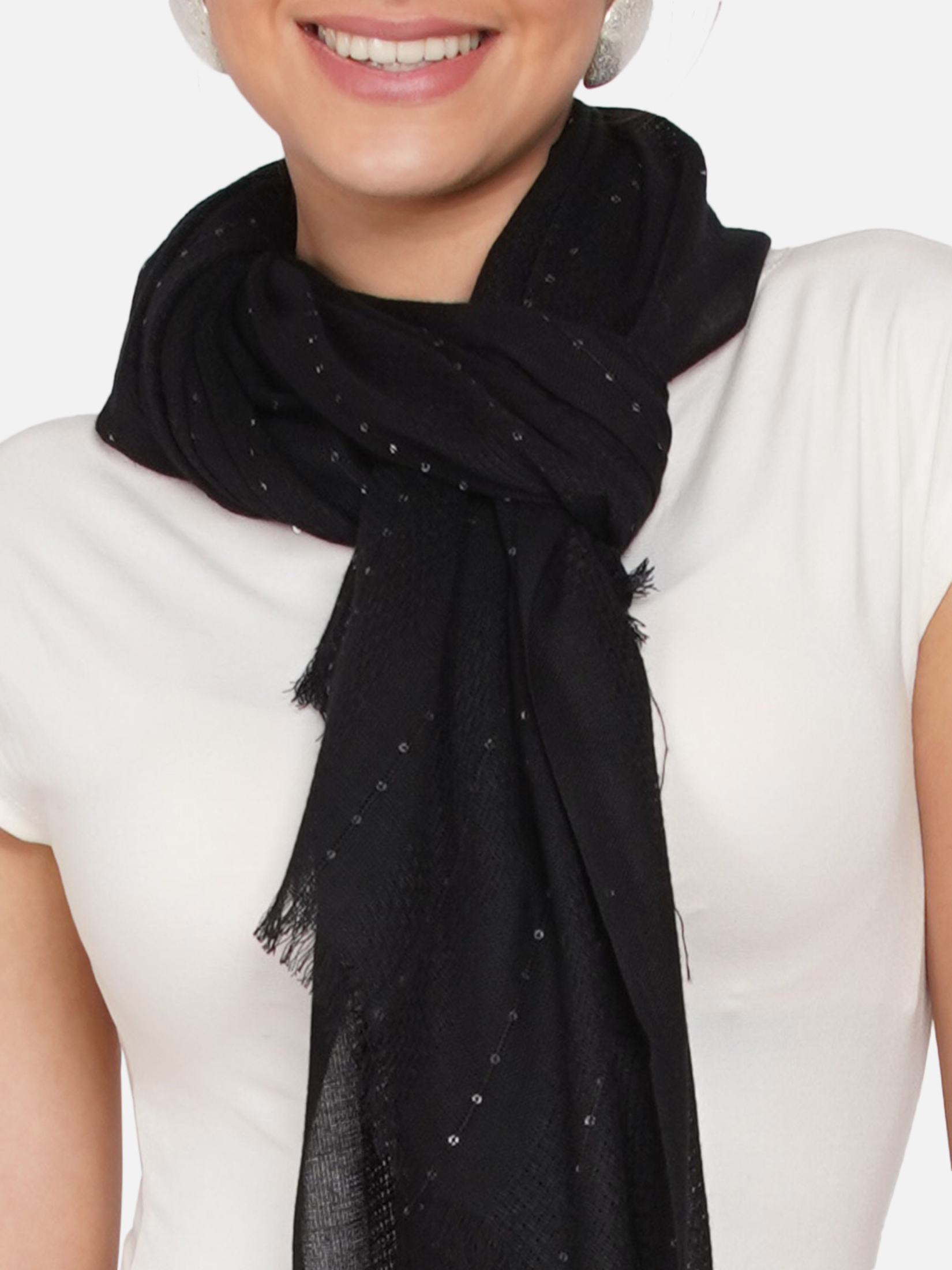BLACK SEQUINS EMBELLISHED SCARF