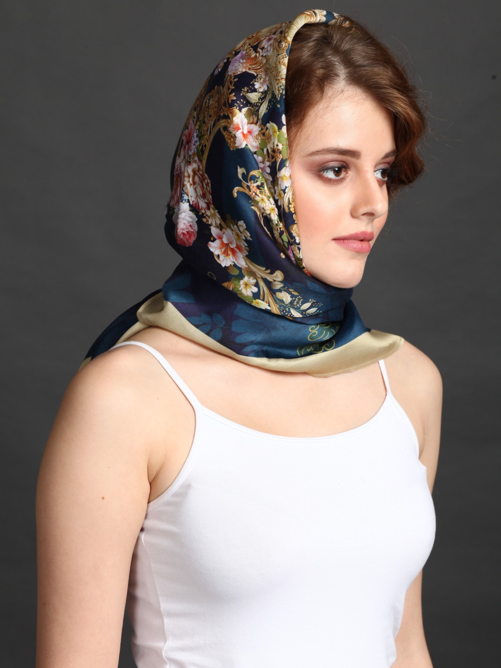 DarkDamaskSilkSatinScarf