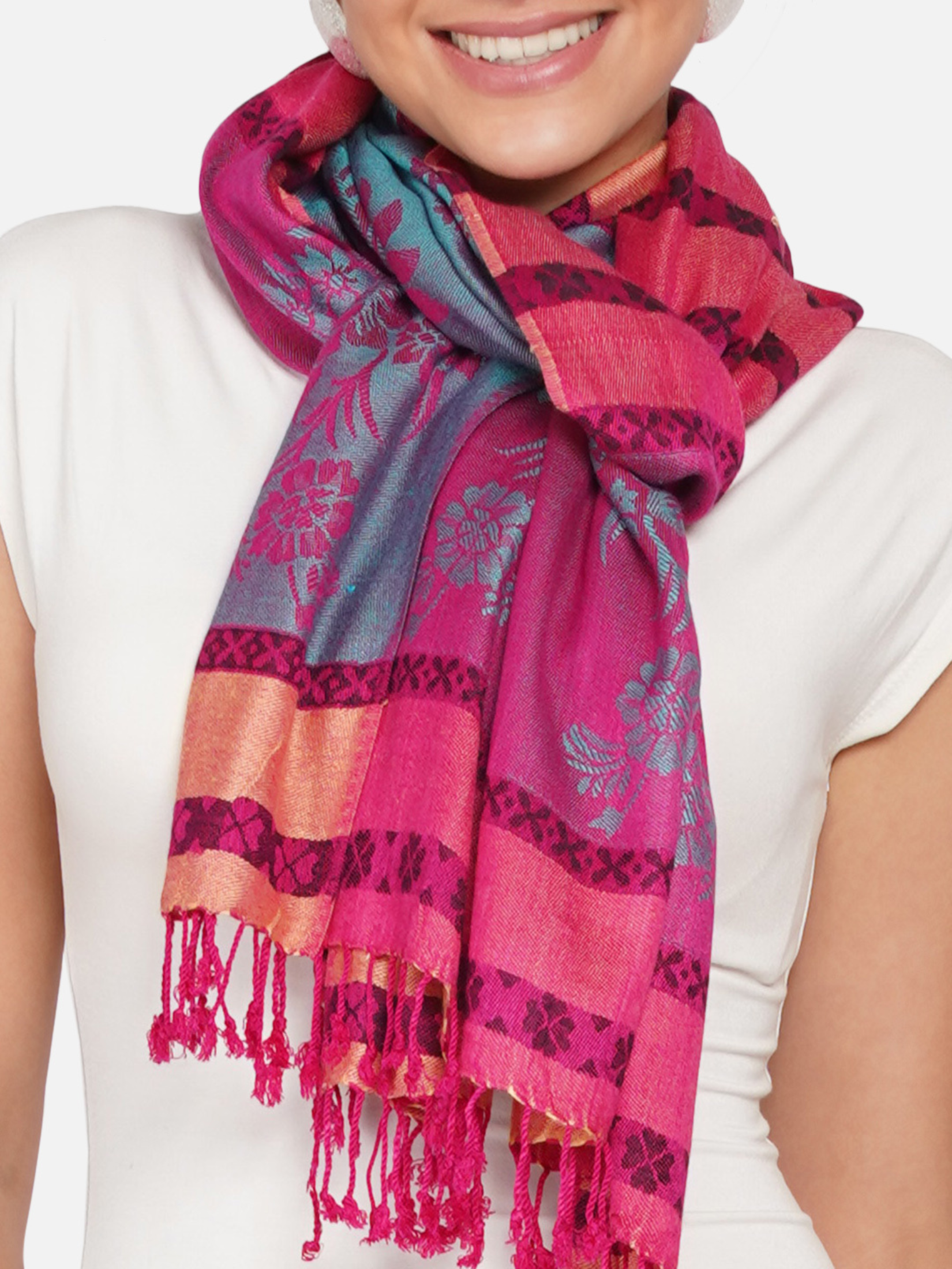PINK JACKARD HANDLOOM SCARF