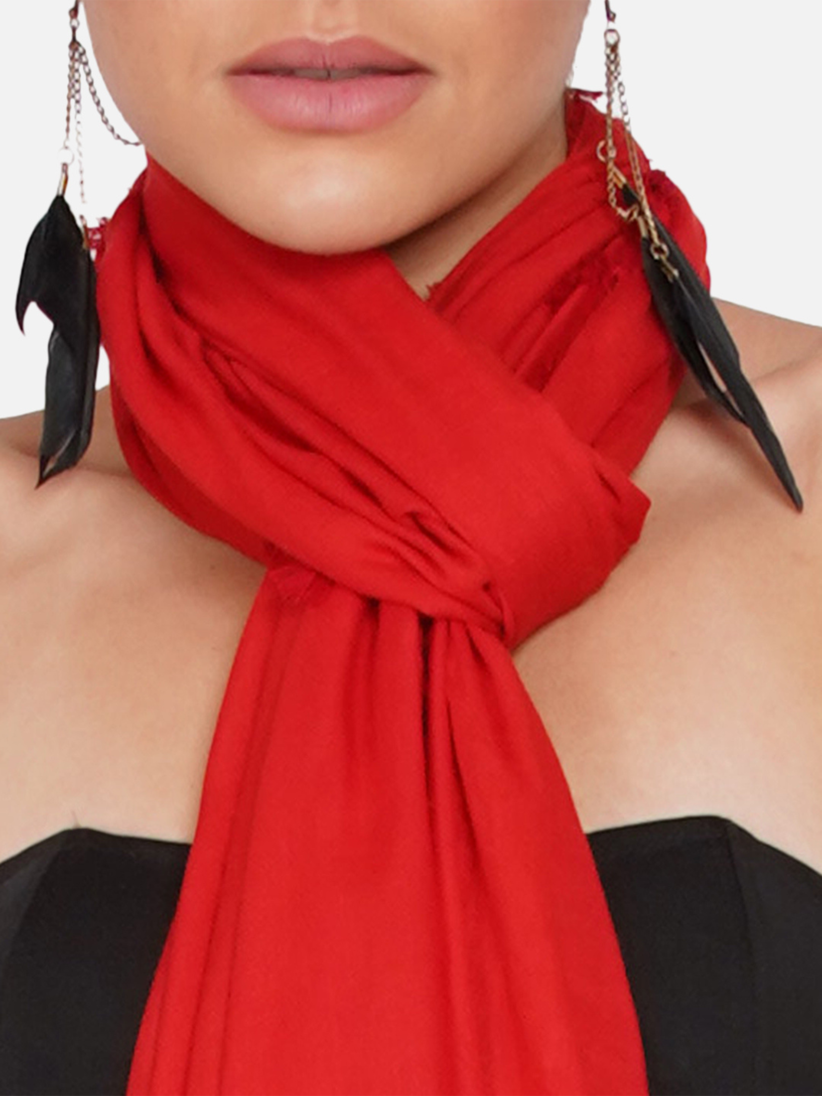 RedViscoseSolidScarfwithTassels_5