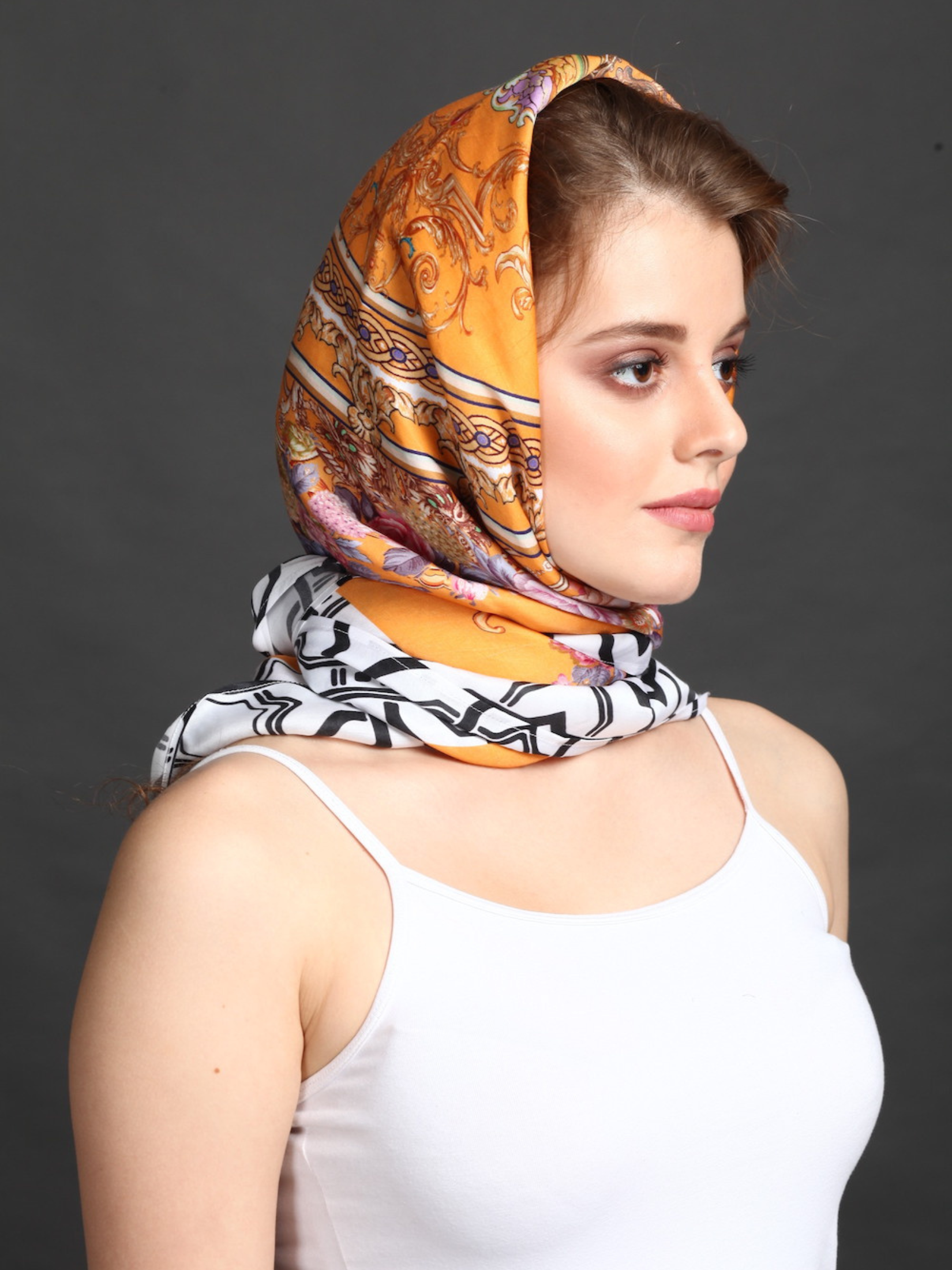 SAFFRONMANDALASILKSATINSCARF