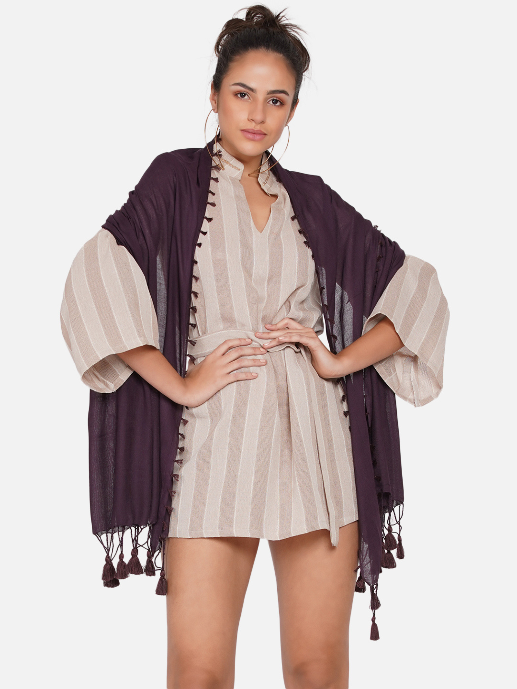 WineViscoseSolidScarfwithTassels_4